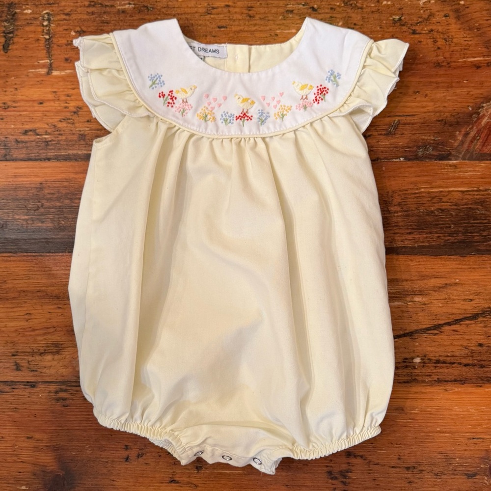 Angel Sleeve Embroidered Floral Bird Bubble 24 months to 2T